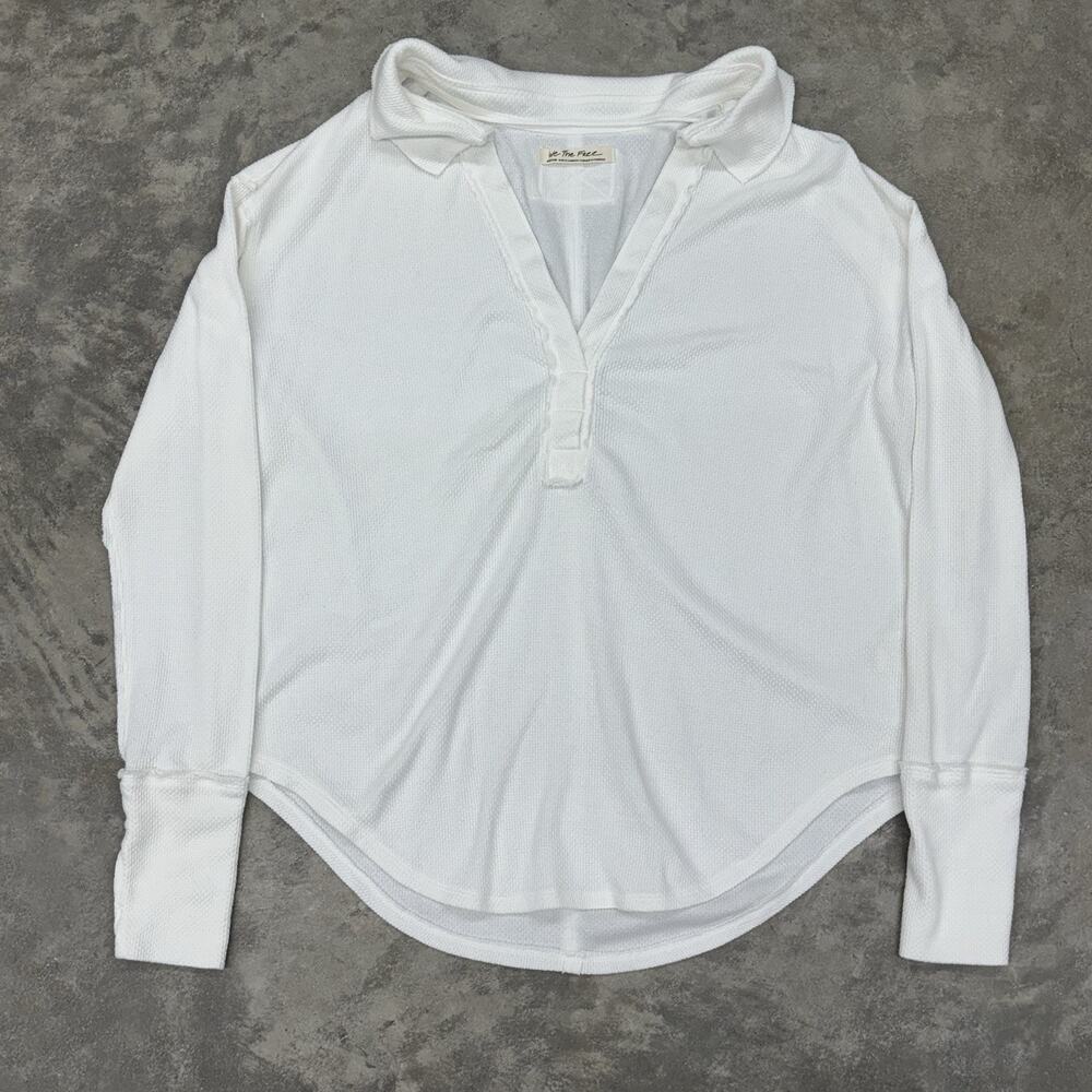 Free People We The Free Collared Split Neck Top Women’s Medium White Long Sleeve
